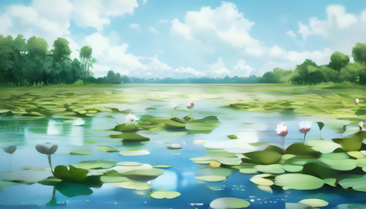 水墨水彩晕染中国夏天荷花湖泊风景数字艺术视频
