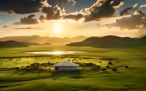 草原上蒙古包游牧视频