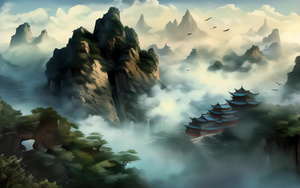 中国风水墨画泰山雾飘渺4秒视频