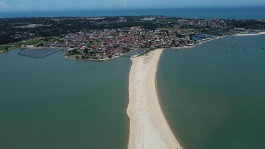 航拍福建泉州触角沙滩美景海边景点视频