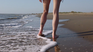 日落时在海滩上跑步的女孩30秒视频