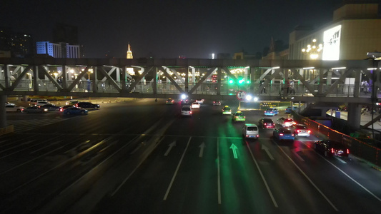 江西南昌八一路城市大道夜景交通车流量航拍视频视频