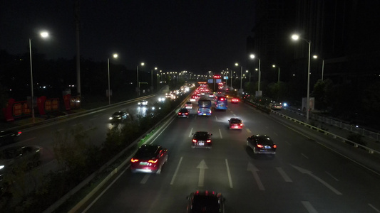 江西南昌八一路城市大道夜景交通车流量航拍视频视频