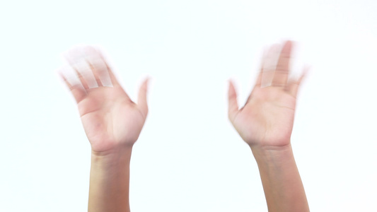 手举起来挥手说声问候或告别用白色背景孤立的手势做手势视频