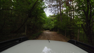 白色SUV车辆越野驾驶在树林中47秒视频