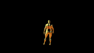 金色脂肪人变形成肌肉功能相机旋转阿尔法频道18秒视频
