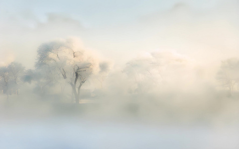 松花江上清晨的雾凇视频
