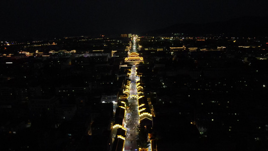 湖北襄阳古城夜景灯光航拍视频