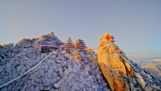 老君山冬季雪景航拍视频