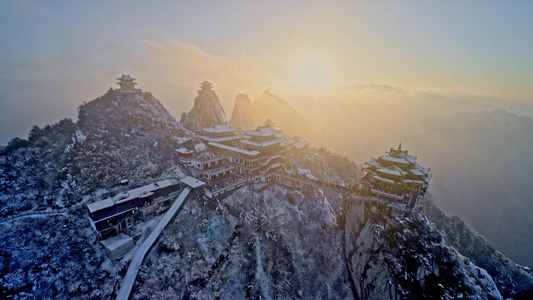 老君山冬季雪景航拍视频