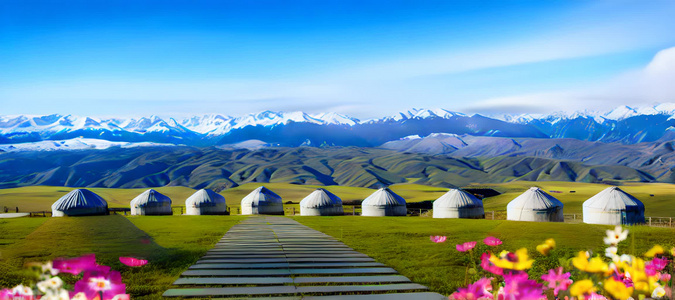 雪山下的蒙古包视频