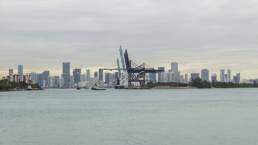 米阿米港和市中心的迈阿密在阴云的一天时间流逝视频