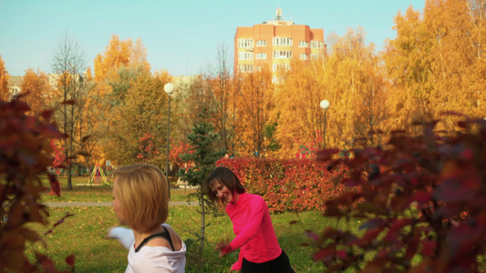 在秋天公园中跳舞的女人们视频