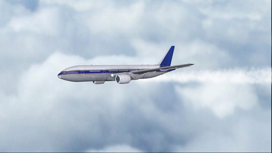 黎明时分一架巨大的喷气式客机在云层上空飞行飞机逼真视频