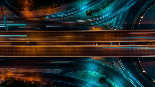延时高速公路顶视图道路交通重要基础设施视频