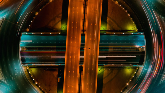 延时高速公路顶视图CirclRoad交通重要基础设施视频