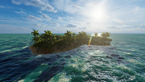 以海中棕榈树环绕着小岛3d动画23秒视频