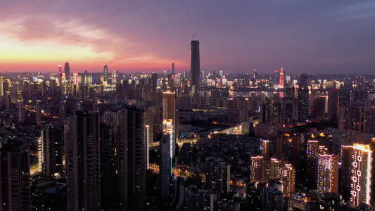 航拍疫情之下的武汉都市万家灯火夜景视频