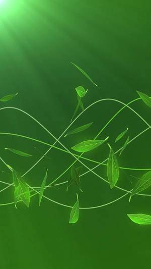绿色树叶飞舞粒子线背景20秒视频