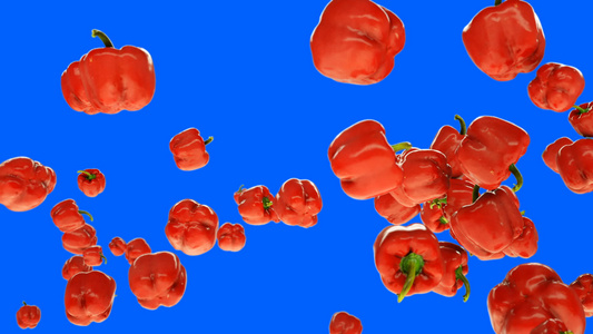 红辣椒在蓝色屏幕上缓慢飞动视频