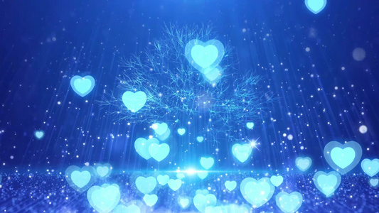 光线照射浪漫蓝色爱心飘浮背景视频视频