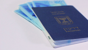 谢克尔纸币和以色列护照14秒视频