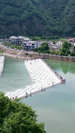 航拍富阳著名景点龙鳞坝合集风景名胜123秒视频