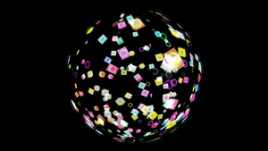 球体和飞行立方体甜彩虹五颜六色和一些水晶球玻璃里面20秒视频