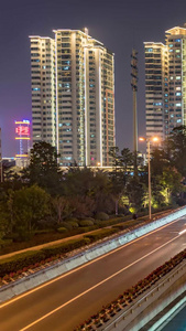 夜晚城市立交桥车流青岛夜景视频