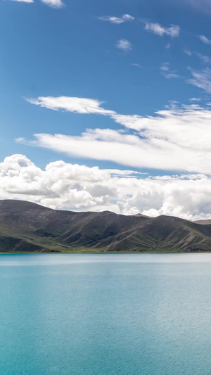 延时西藏拉萨最美羊卓雍措晴空素材蓝天白云16秒视频