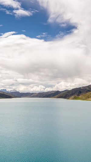 延时西藏拉萨最美羊卓雍措晴空素材蓝天白云16秒视频