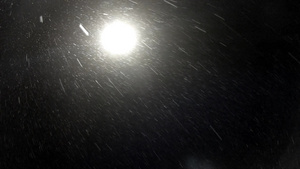 夜晚冬季降雪在街道灯光下缓慢运动29秒视频