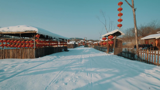 沈阳棋盘山雪乡街道全景视频