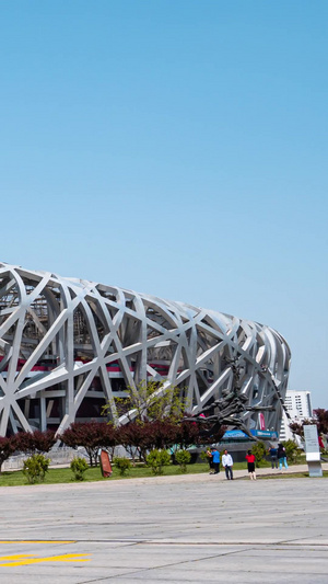 延时北京奥运会主会场鸟巢蓝天人流相约北京10秒视频