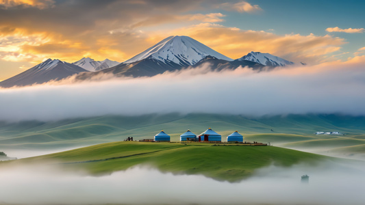 蒙古草原蒙古包帐篷风景视频