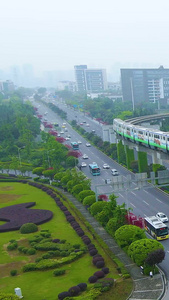 航拍重庆轻轨行驶城市交通公共交通视频