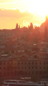 伊斯坦布尔城市日落余晖下的清真寺实拍视频合集市中心视频