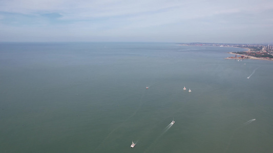 蓝色海洋大海沙滩夏日风景航拍视频