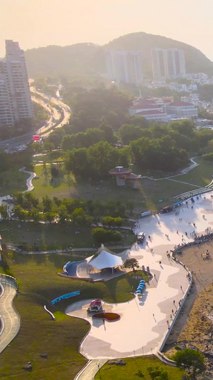 连云港城市地标在海一方海滨沙滩航拍114秒视频
