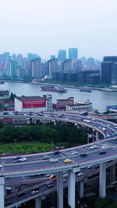 航拍上海南浦大桥上海地标视频