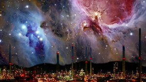 炼油厂石油之夜的天空和银河系滚动背景由纳萨提供的图像21秒视频