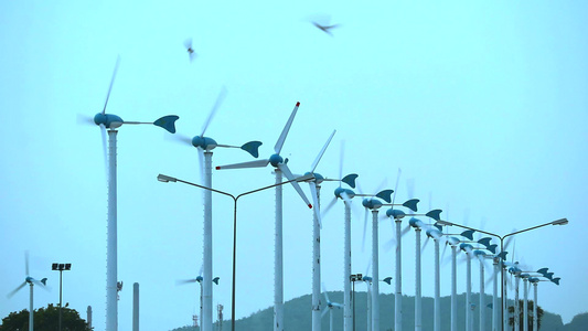 风力涡轮机将能源从风能转换为对自然友好的电力视频