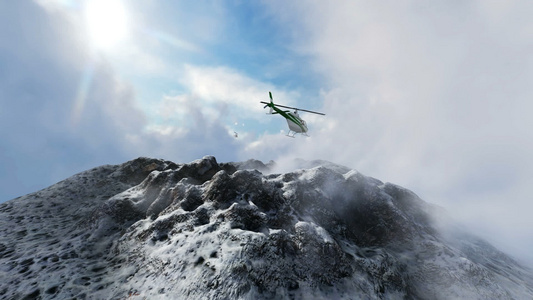救援直升机飞越山区山顶视频
