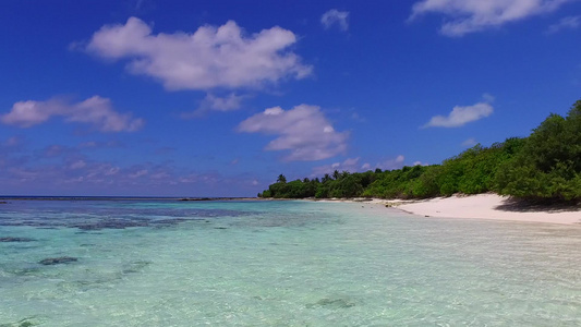 沙洲附近白沙背景的蓝水对宁静旅游海滩野生动物的空白视频