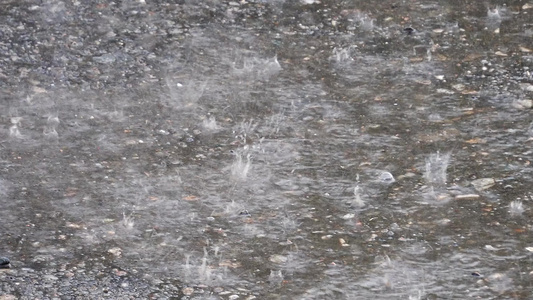 雨滴落在水面上水坑关闭低角度视图浅景深自然灾害洪水视频
