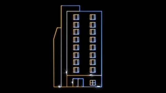 数字建筑前面和旁边的公寓和清洁能源能源移动构建未来派视频