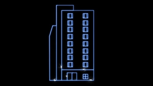 公寓前后的数字建筑和清洁能源围绕构建未来全息现代技术21秒视频