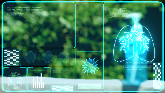 共同病毒分析和数字图表条边界蓝色屏幕监视器和模糊果冻视频