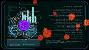 突变数字图和信息分析在黑屏上找到疫苗和药物12秒视频