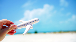 在松绿海背景的飞机上小型白色小微型飞行器10秒视频
